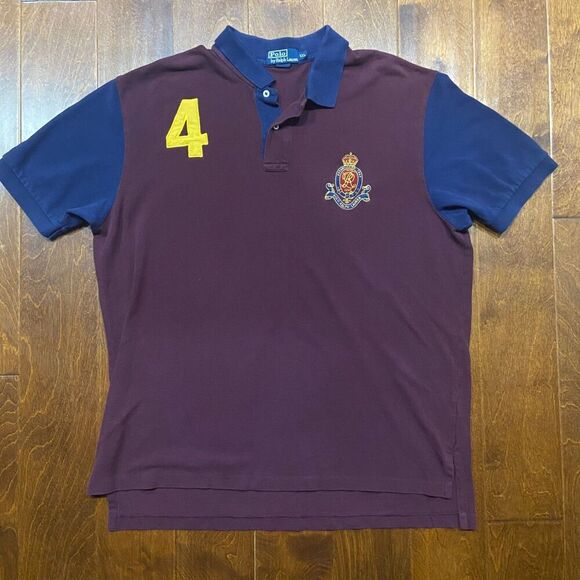 Polo Ralph Lauren Vintage 90s Rugby #4 Crest Maroon Navy Shirt Men's Size XXL - Picture 4 of 9